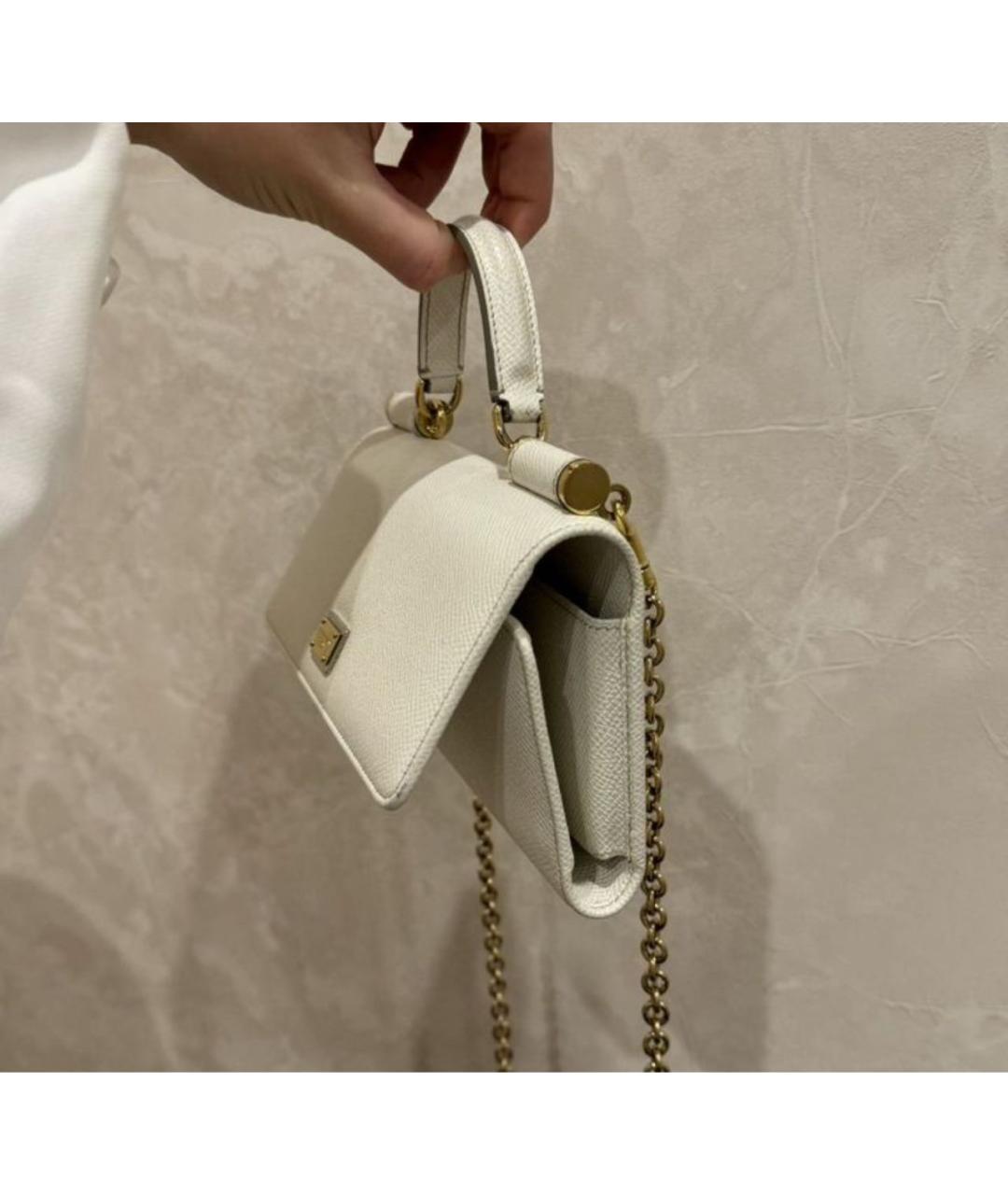 DOLCE&GABBANA Белая кожаная сумка с короткими ручками, фото 3