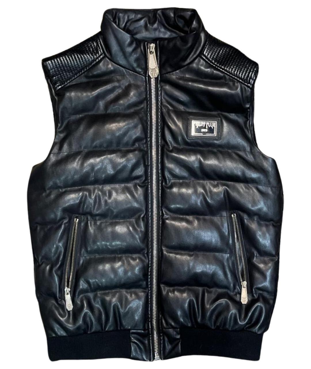 PHILIPP PLEIN Черный кожаный жилет, фото 1