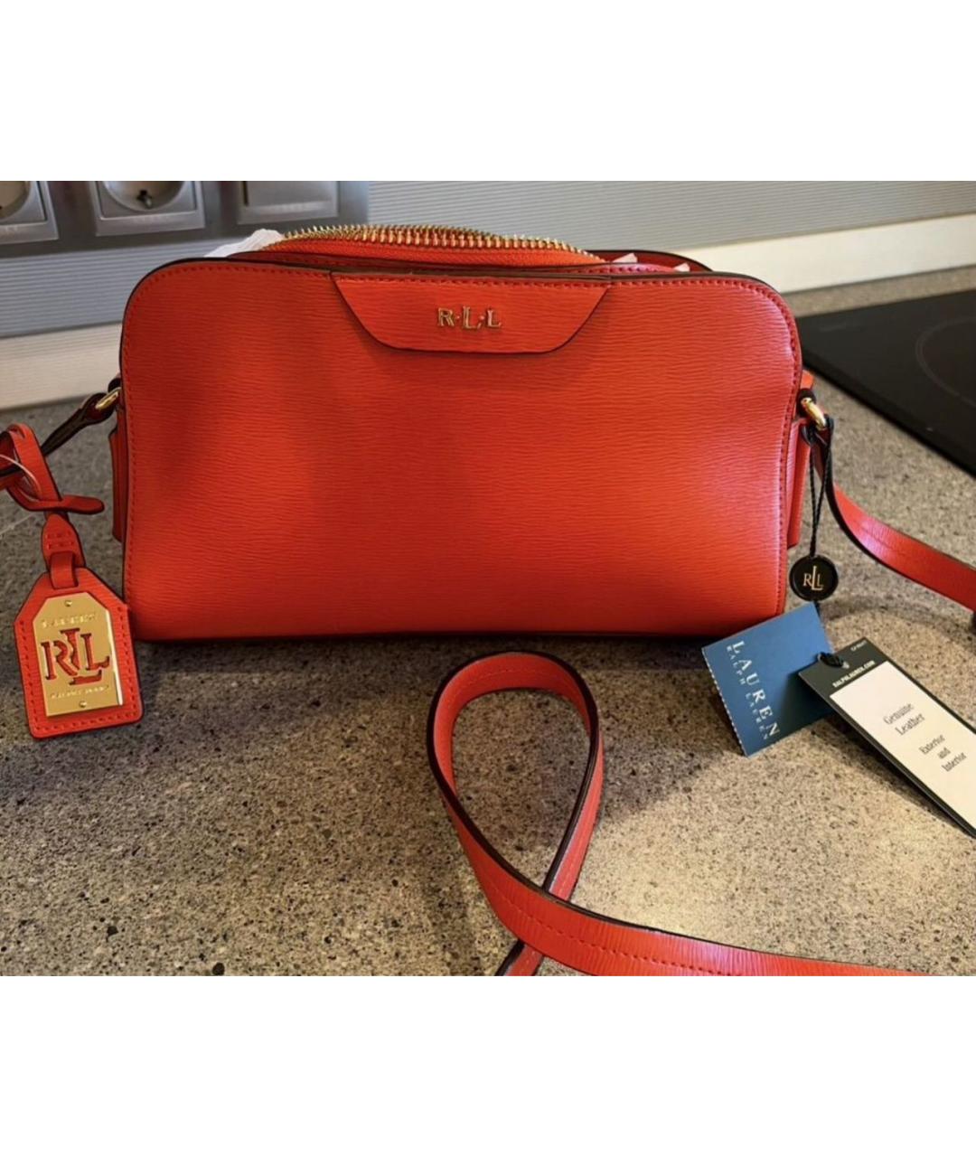 RALPH LAUREN Оранжевая кожаная сумка через плечо, фото 2