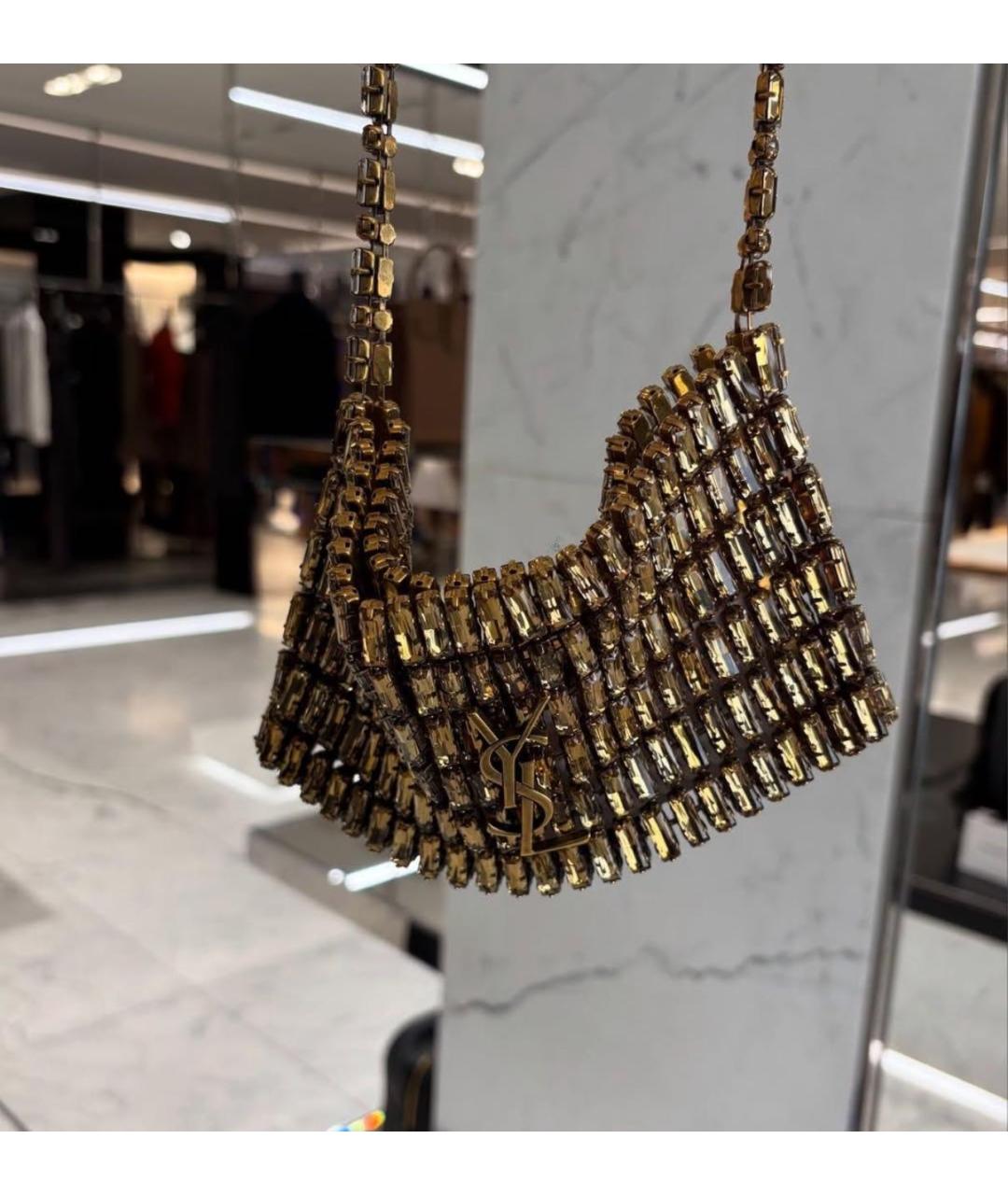 SAINT LAURENT Золотая сумка с короткими ручками, фото 3