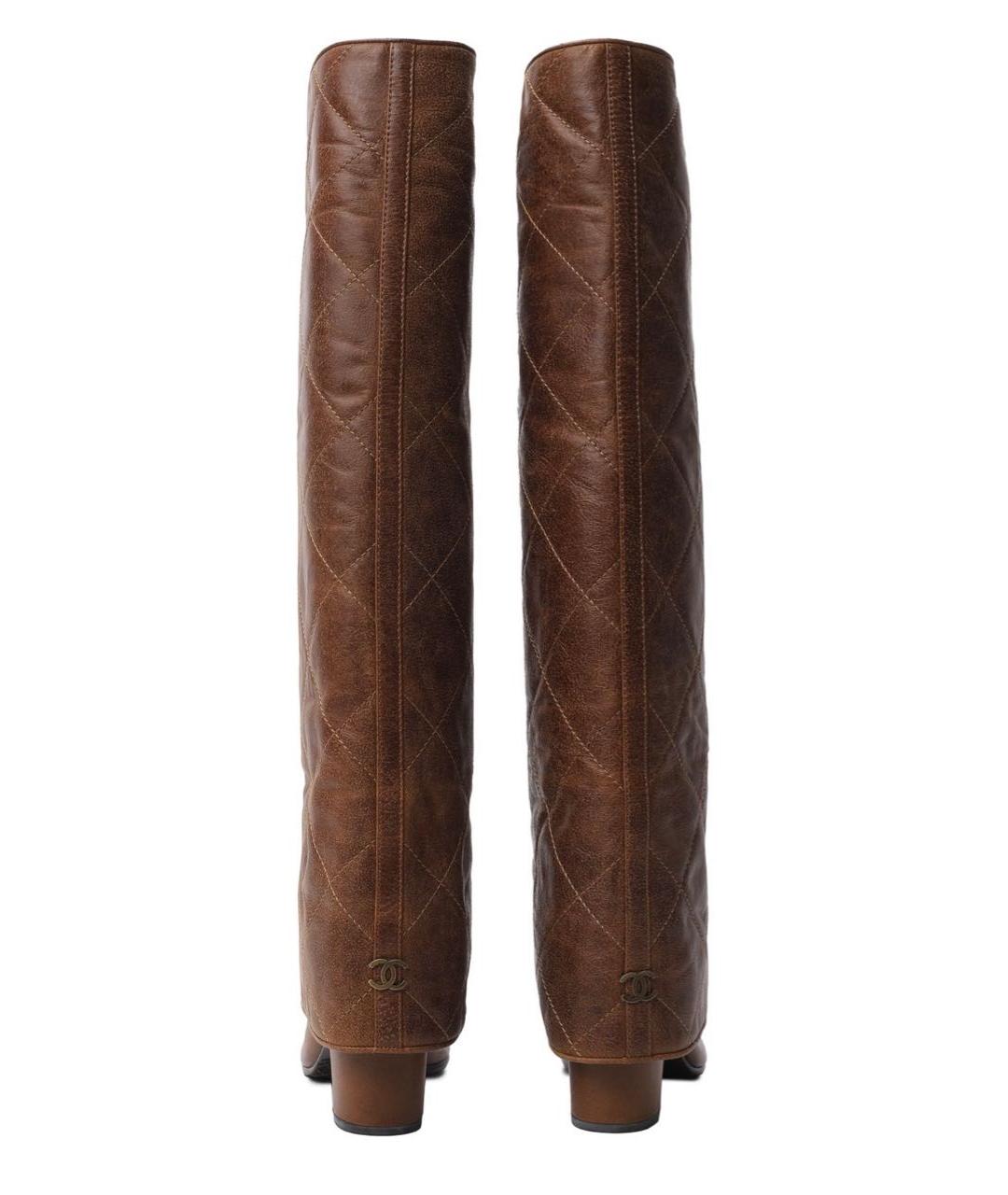 CHANEL Коричневые кожаные сапоги, фото 4