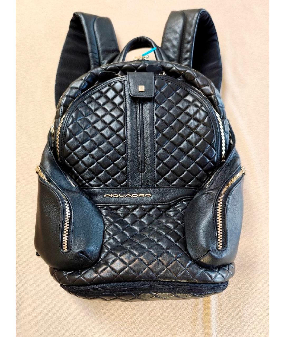 PIQUADRO Черный кожаный рюкзак, фото 9