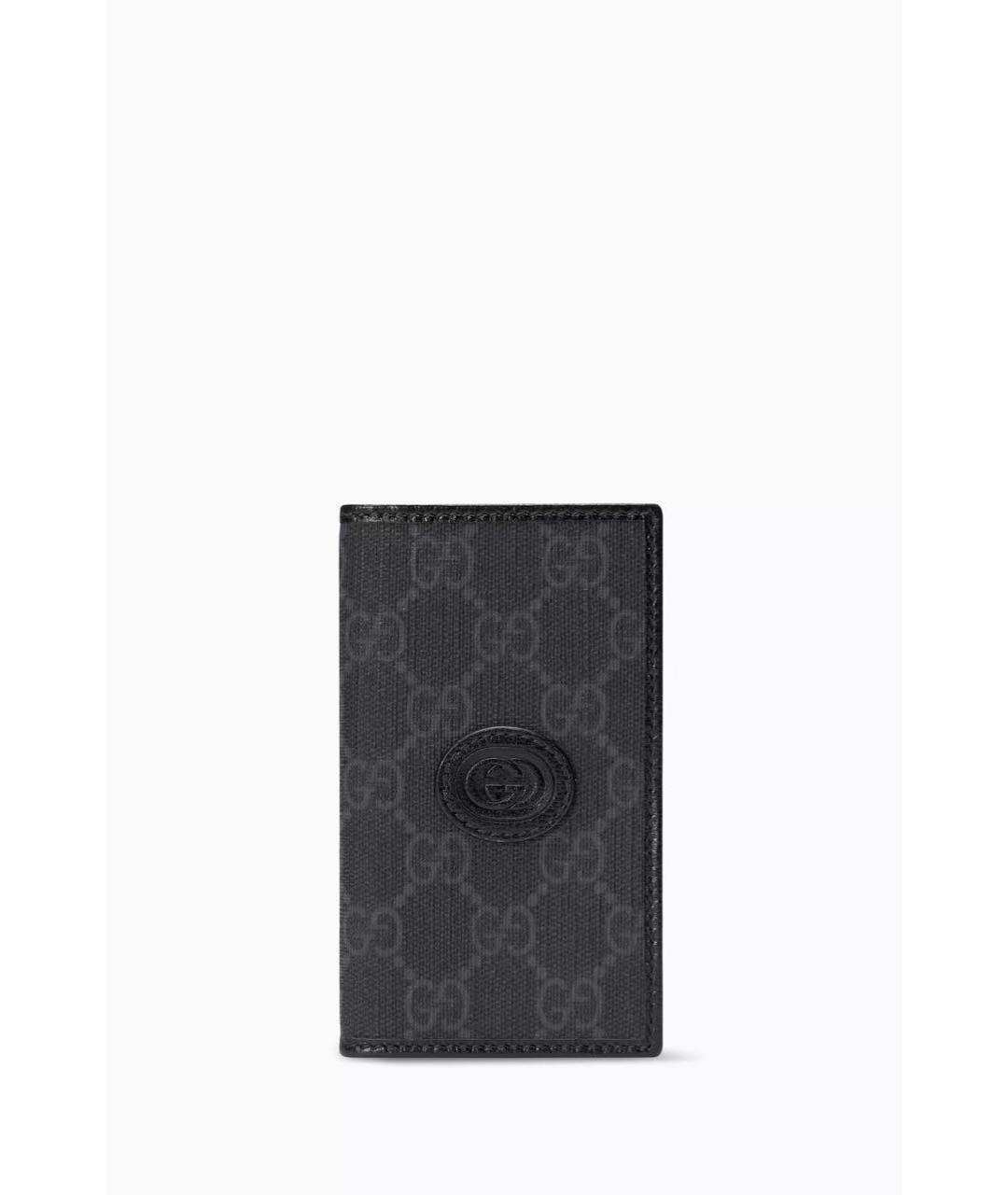 GUCCI Антрацитовый кожаный кардхолдер, фото 1