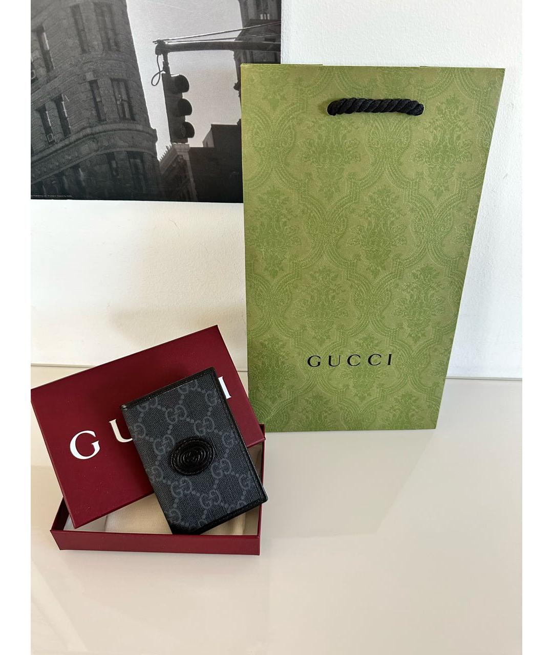 GUCCI Антрацитовый кожаный кардхолдер, фото 7