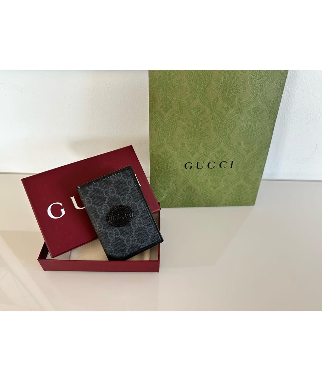 GUCCI Антрацитовый кожаный кардхолдер, фото 3