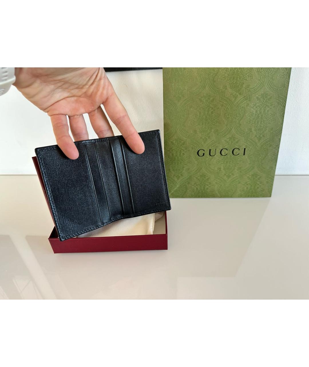 GUCCI Антрацитовый кожаный кардхолдер, фото 4