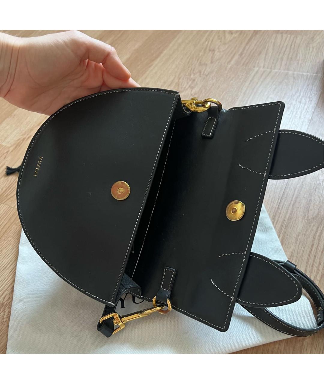YUZEFI Черная кожаная сумка с короткими ручками, фото 5