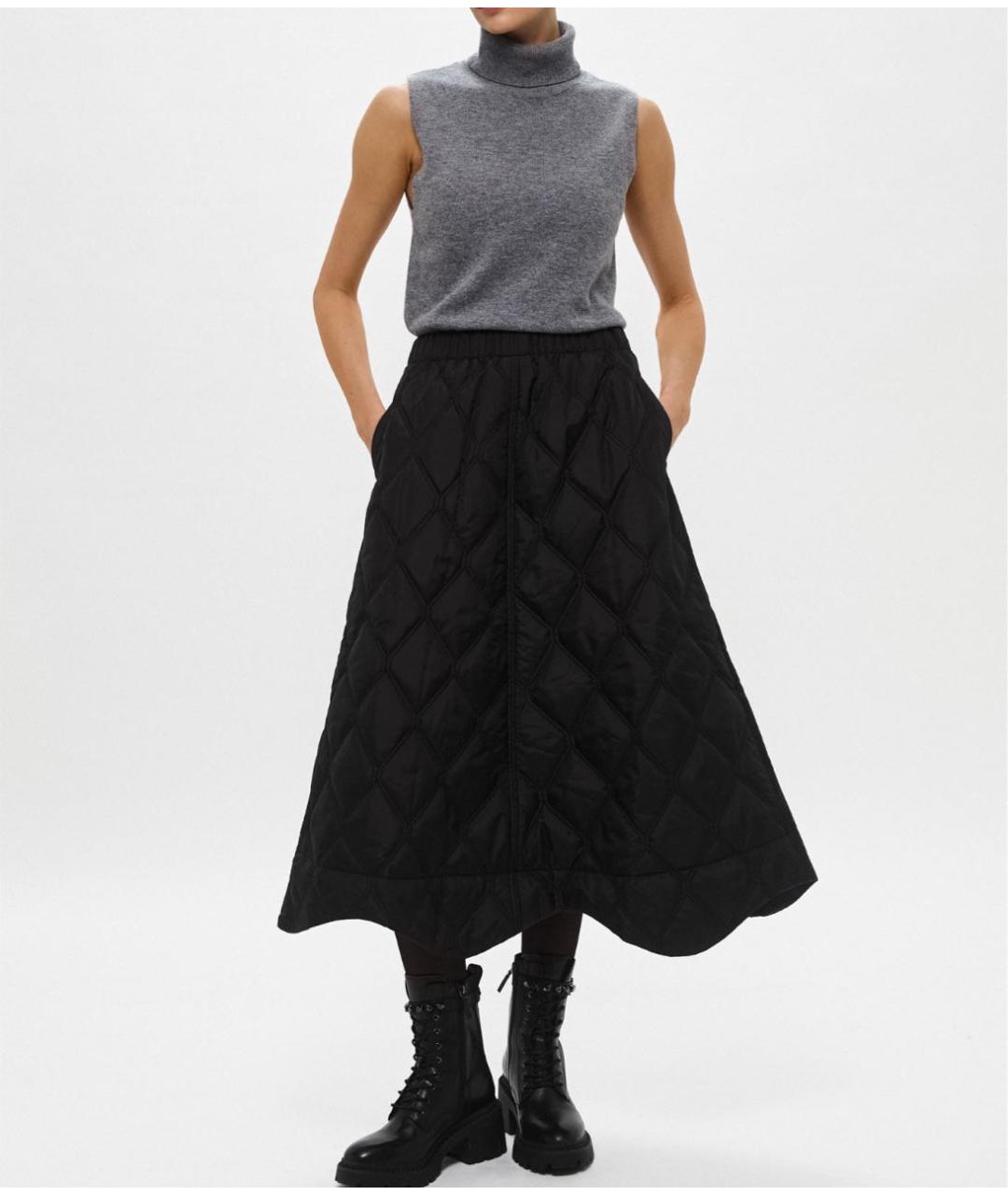 GANNI Черная полиэстеровая юбка миди, фото 4