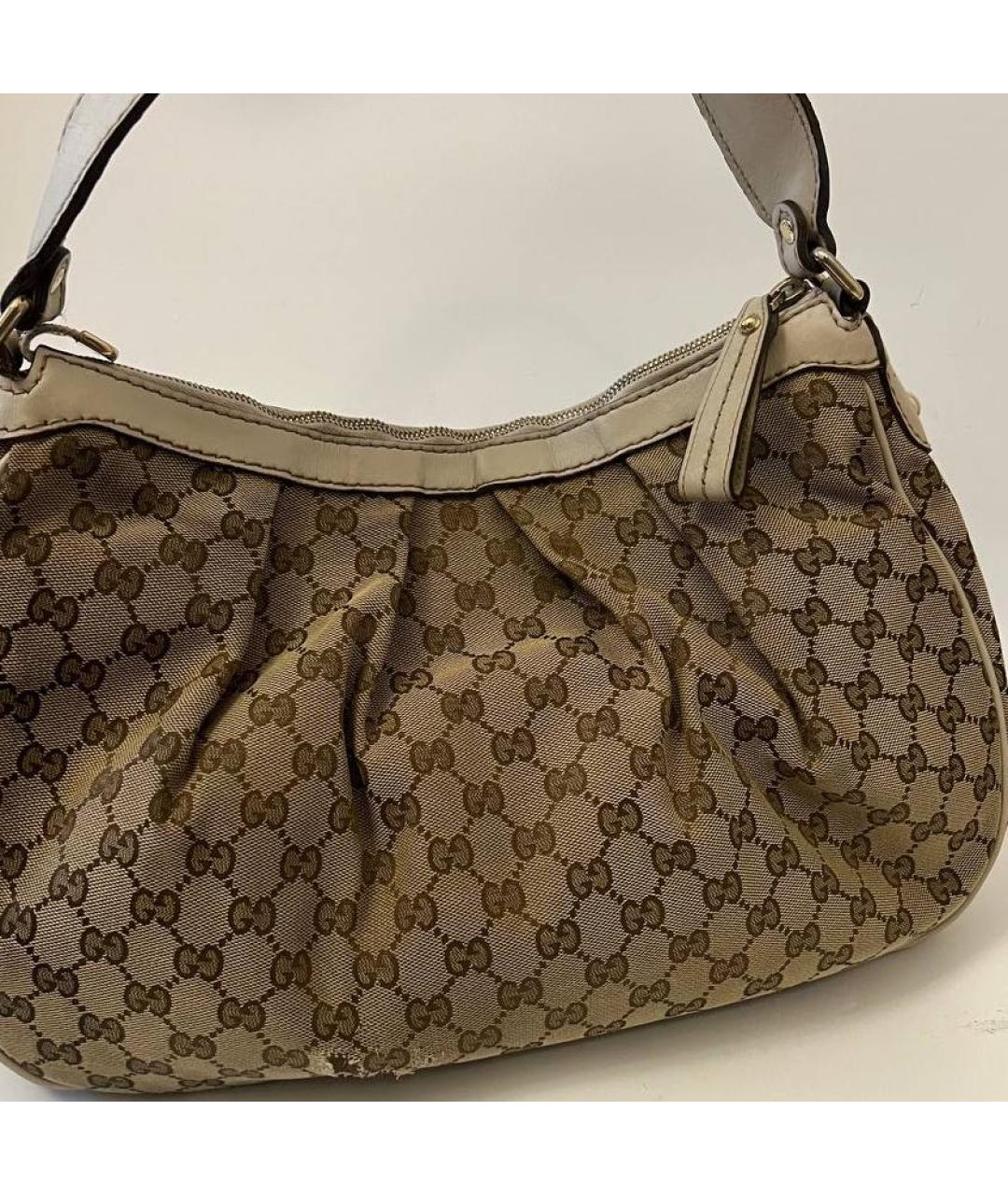 GUCCI Бежевая тканевая сумка с короткими ручками, фото 4