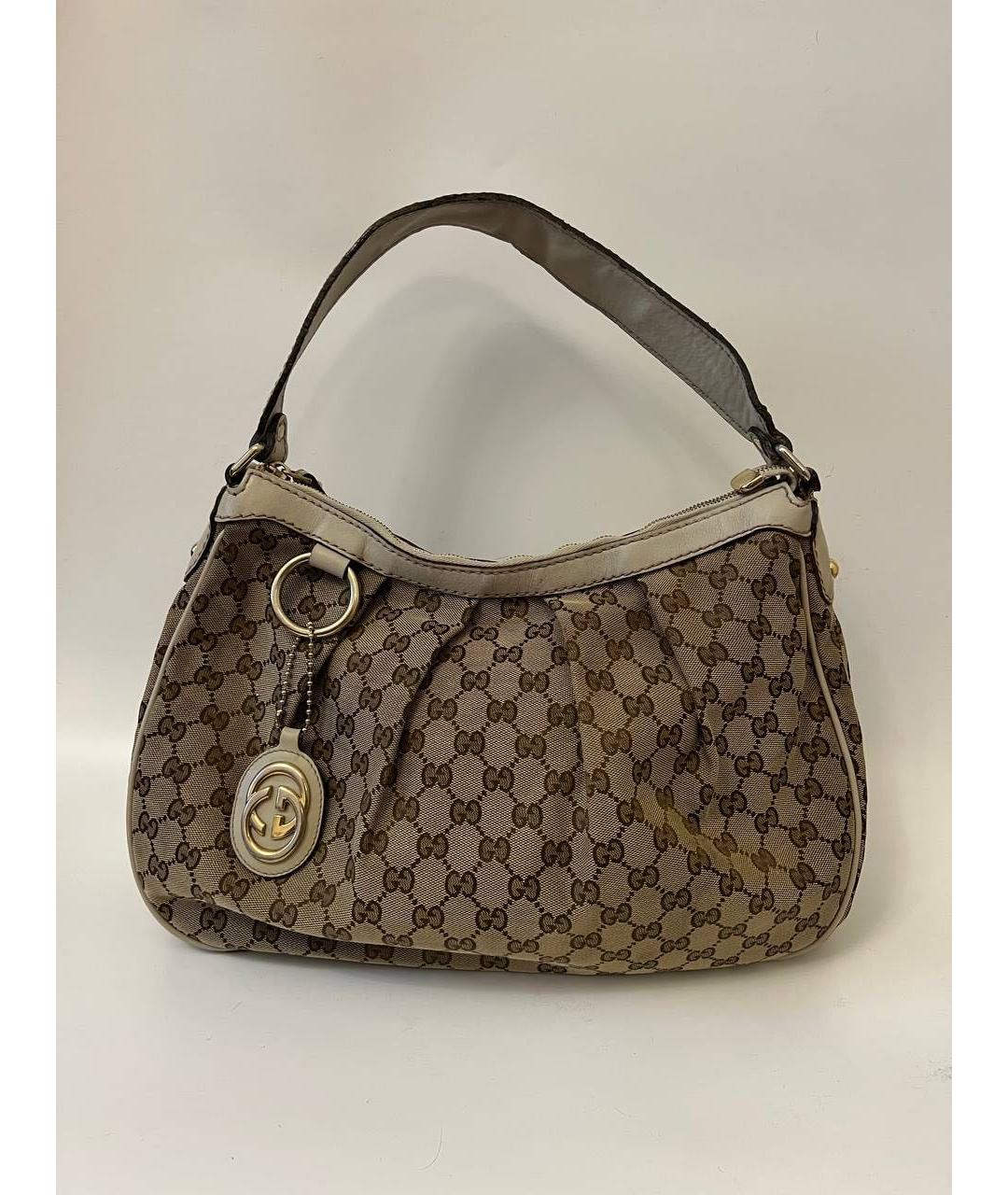 GUCCI Бежевая тканевая сумка с короткими ручками, фото 2