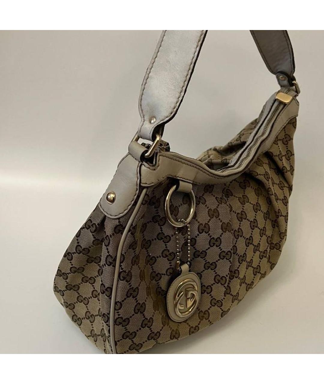 GUCCI Бежевая тканевая сумка с короткими ручками, фото 6