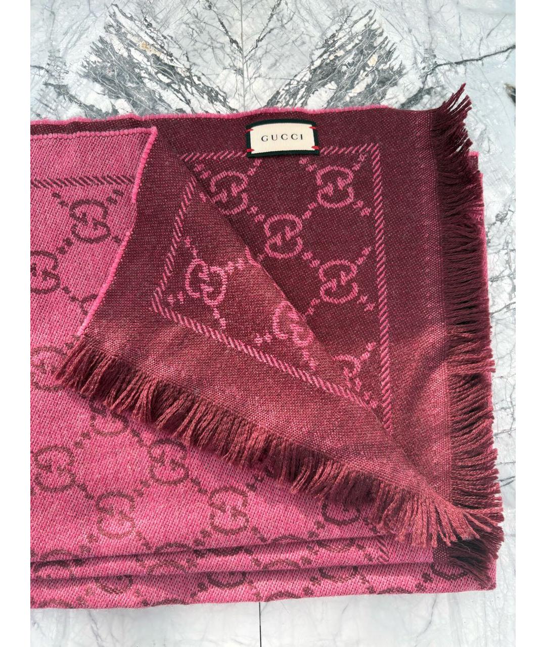 GUCCI Розовый шерстяной шарф, фото 2