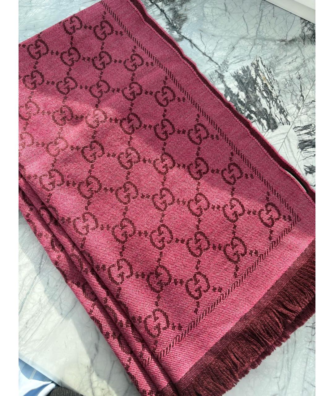GUCCI Розовый шерстяной шарф, фото 5