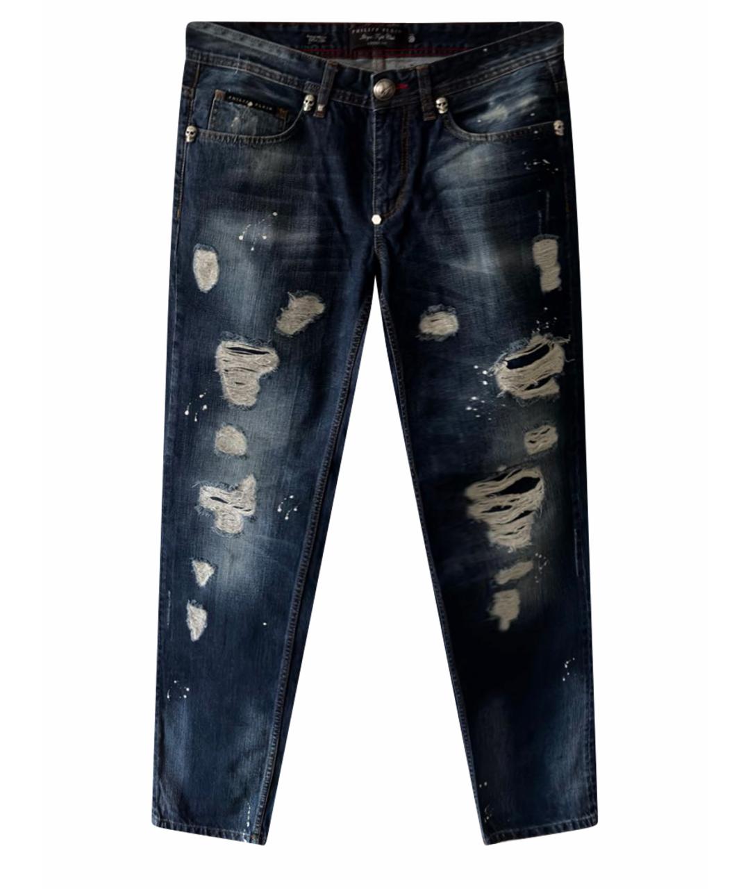 PHILIPP PLEIN Темно-синие хлопковые прямые джинсы, фото 1