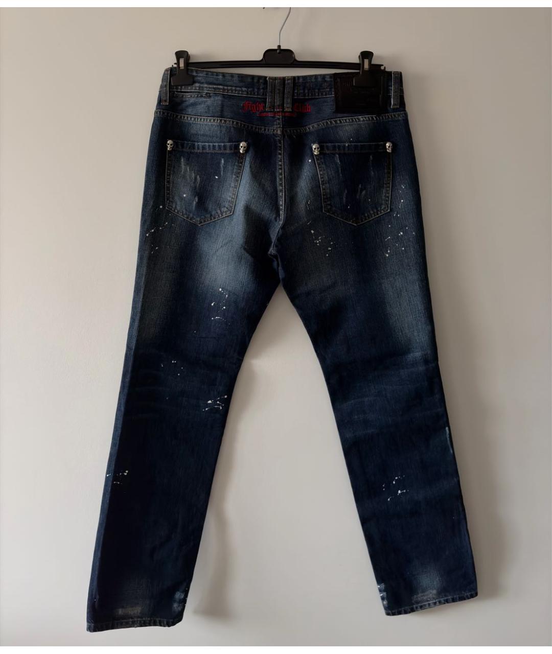 PHILIPP PLEIN Темно-синие хлопковые прямые джинсы, фото 2