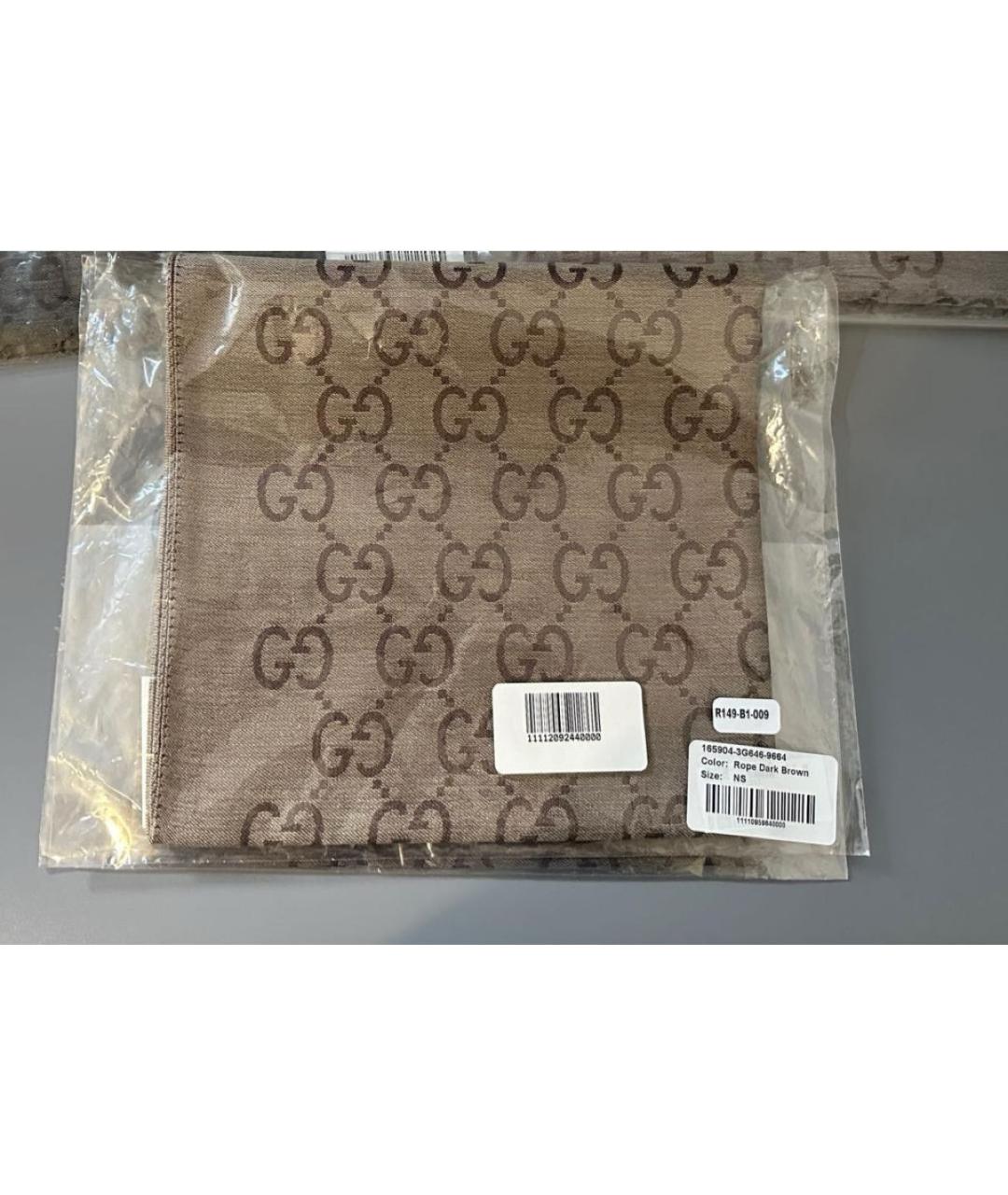 GUCCI Коричневый шерстяной шарф, фото 8