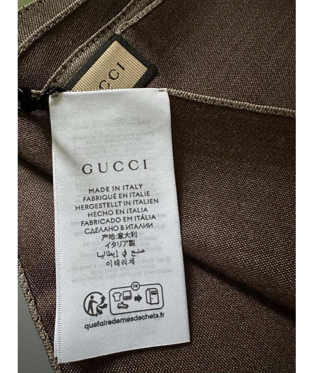 GUCCI Коричневый шерстяной шарф, фото 7