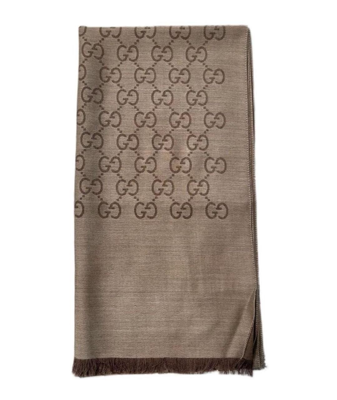 GUCCI Коричневый шерстяной шарф, фото 1
