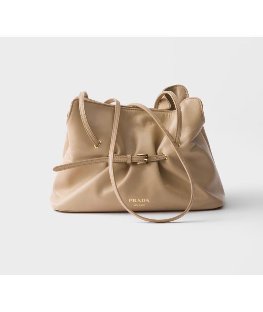 PRADA Бежевая кожаная сумка с короткими ручками, фото 5
