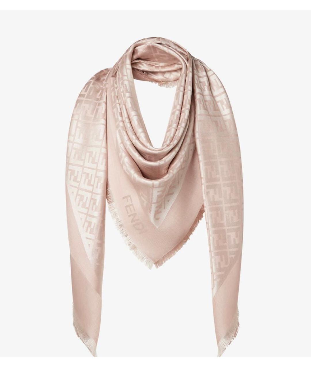 FENDI Розовый шерстяной платок, фото 5