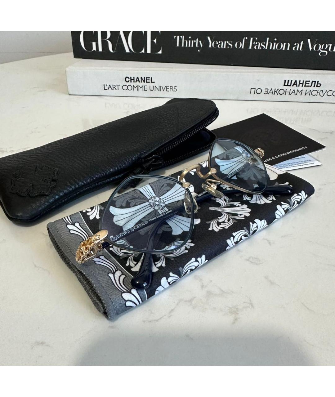 CHROME HEARTS Темно-синие металлические солнцезащитные очки, фото 9