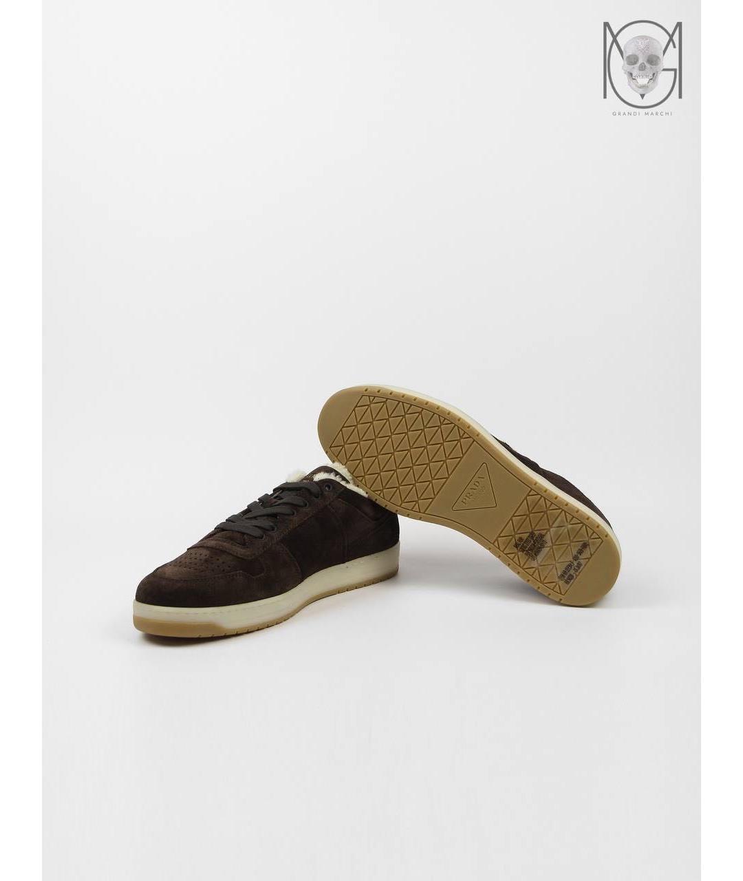 PRADA Коричневые замшевые низкие кроссовки / кеды, фото 8