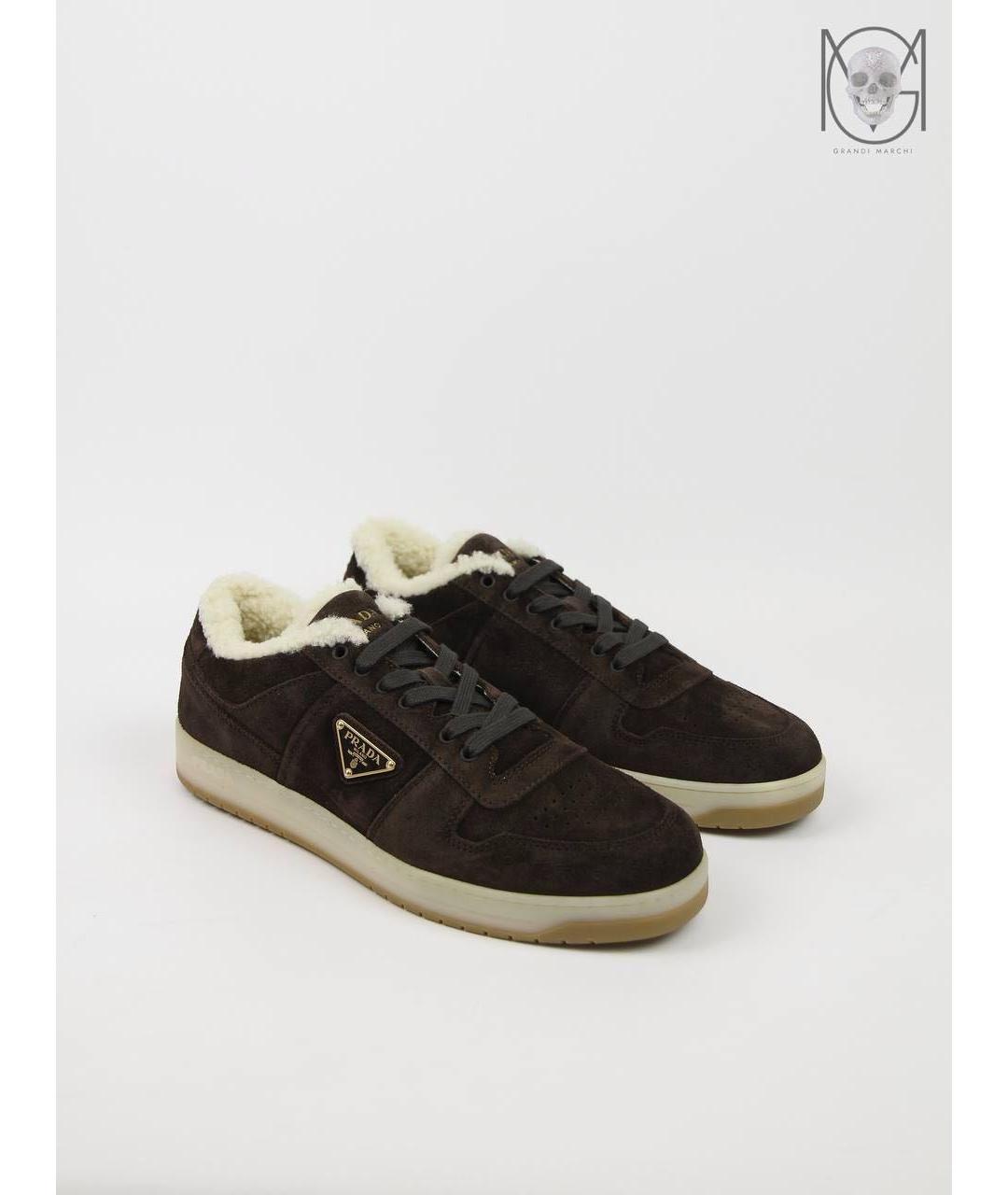 PRADA Коричневые замшевые низкие кроссовки / кеды, фото 2