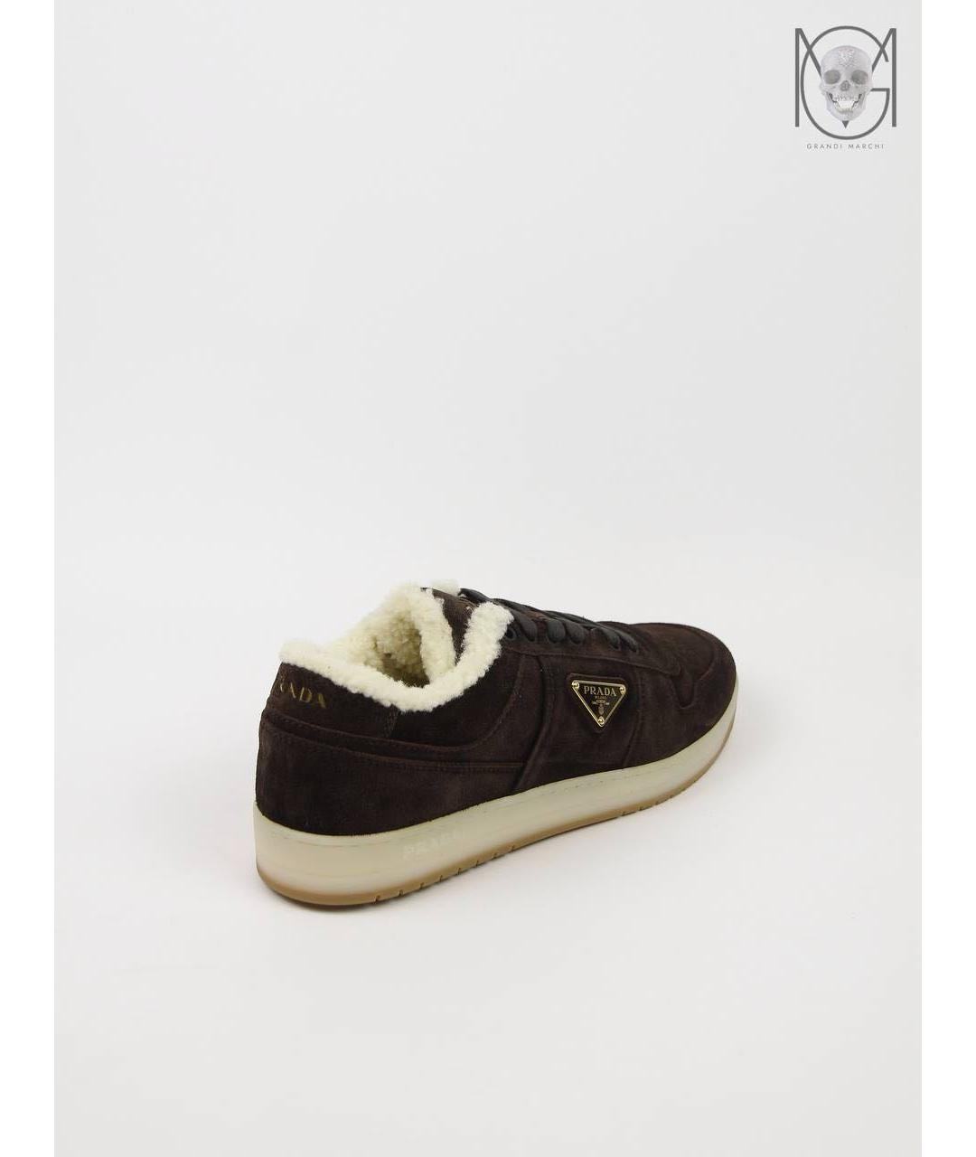 PRADA Коричневые замшевые низкие кроссовки / кеды, фото 4