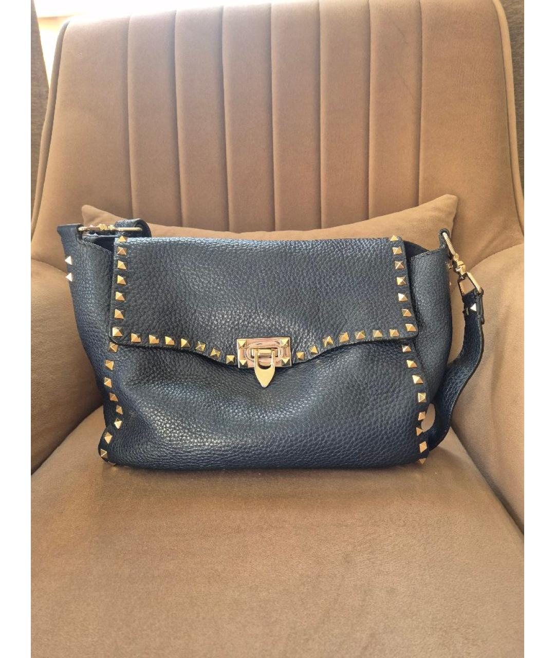 VALENTINO Темно-синяя кожаная сумка через плечо, фото 10