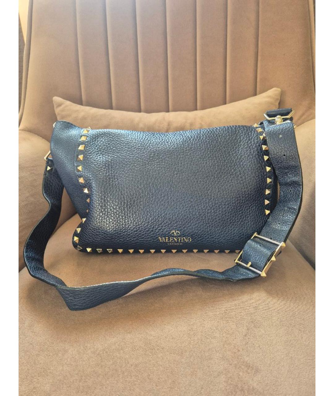 VALENTINO Темно-синяя кожаная сумка через плечо, фото 3