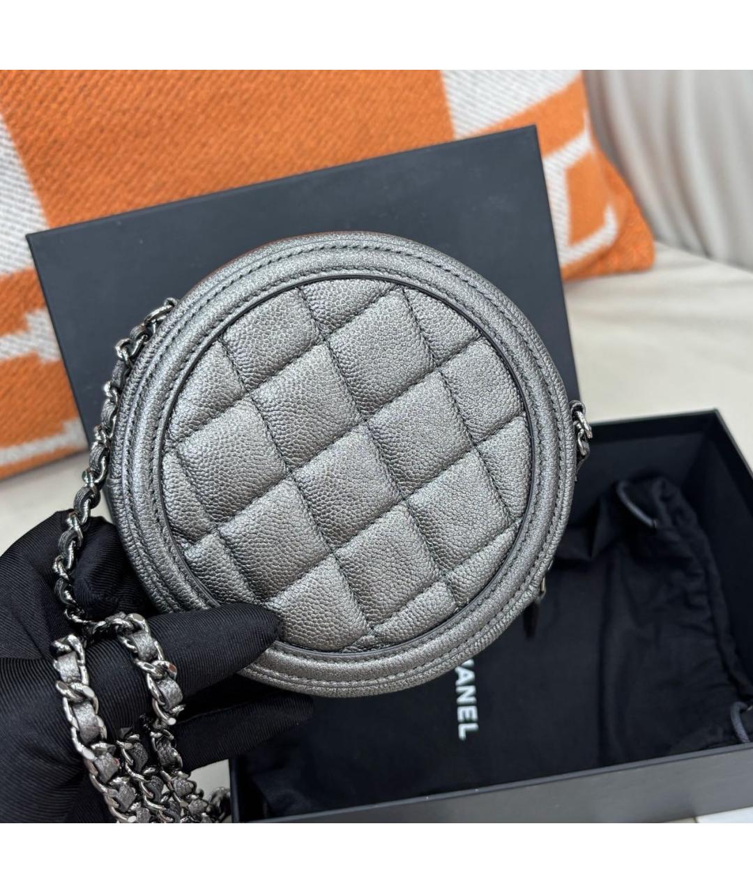 CHANEL Антрацитовая кожаная сумка через плечо, фото 5