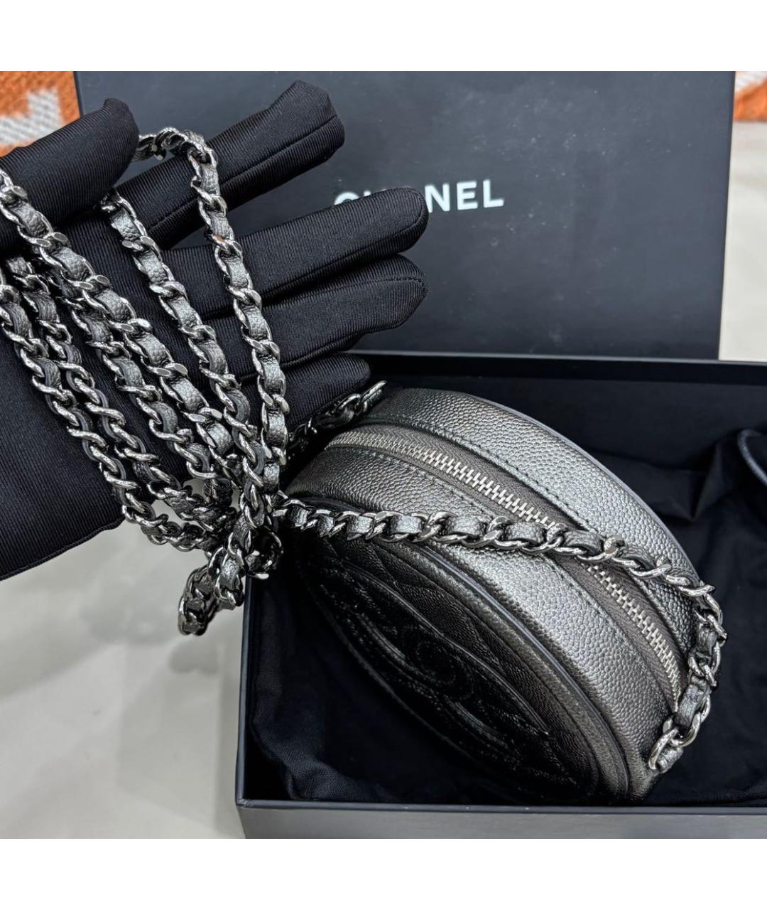 CHANEL Антрацитовая кожаная сумка через плечо, фото 8