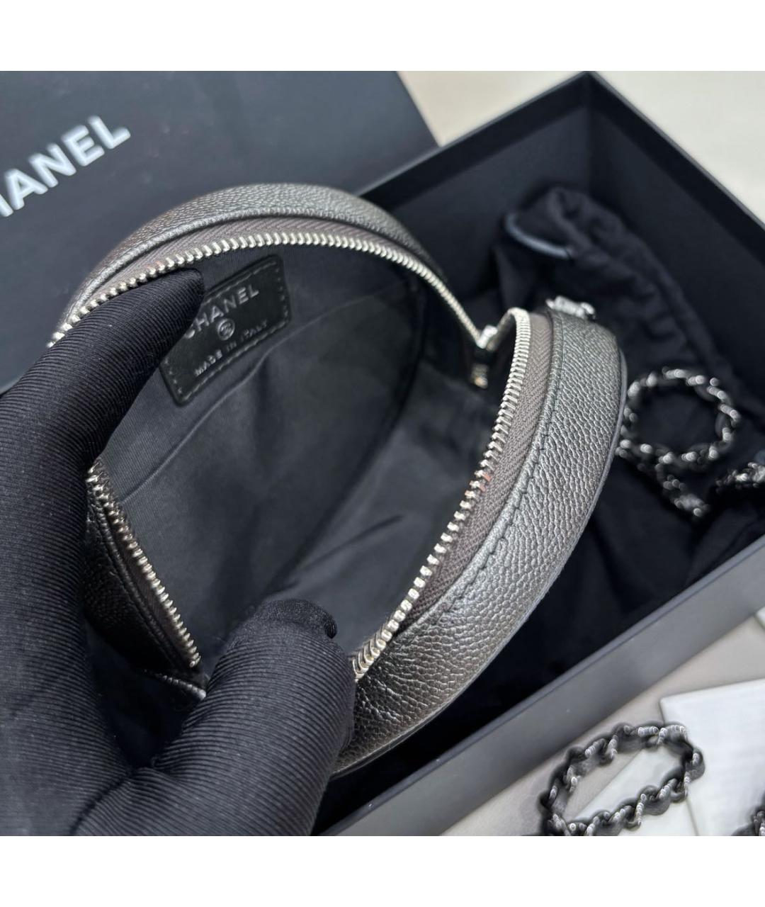 CHANEL Антрацитовая кожаная сумка через плечо, фото 7