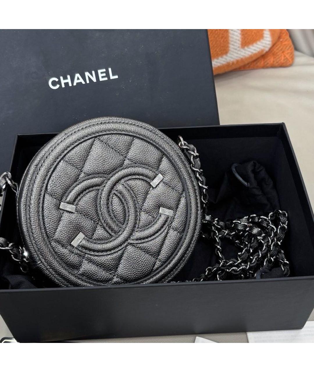 CHANEL Антрацитовая кожаная сумка через плечо, фото 2