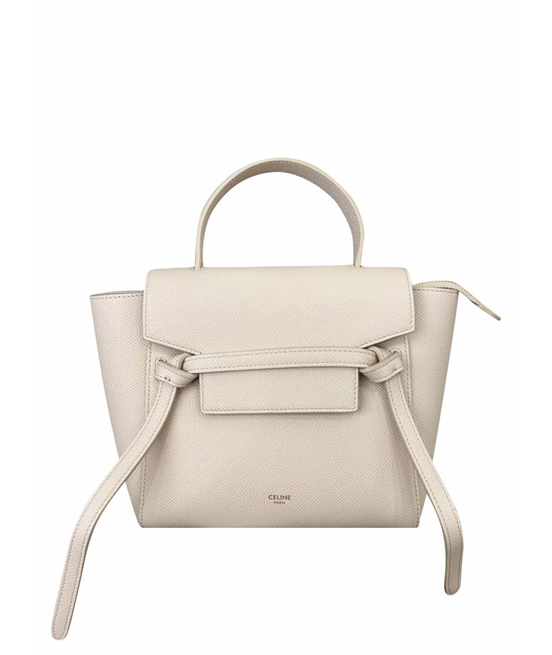 CELINE Бежевая кожаная сумка с короткими ручками, фото 1