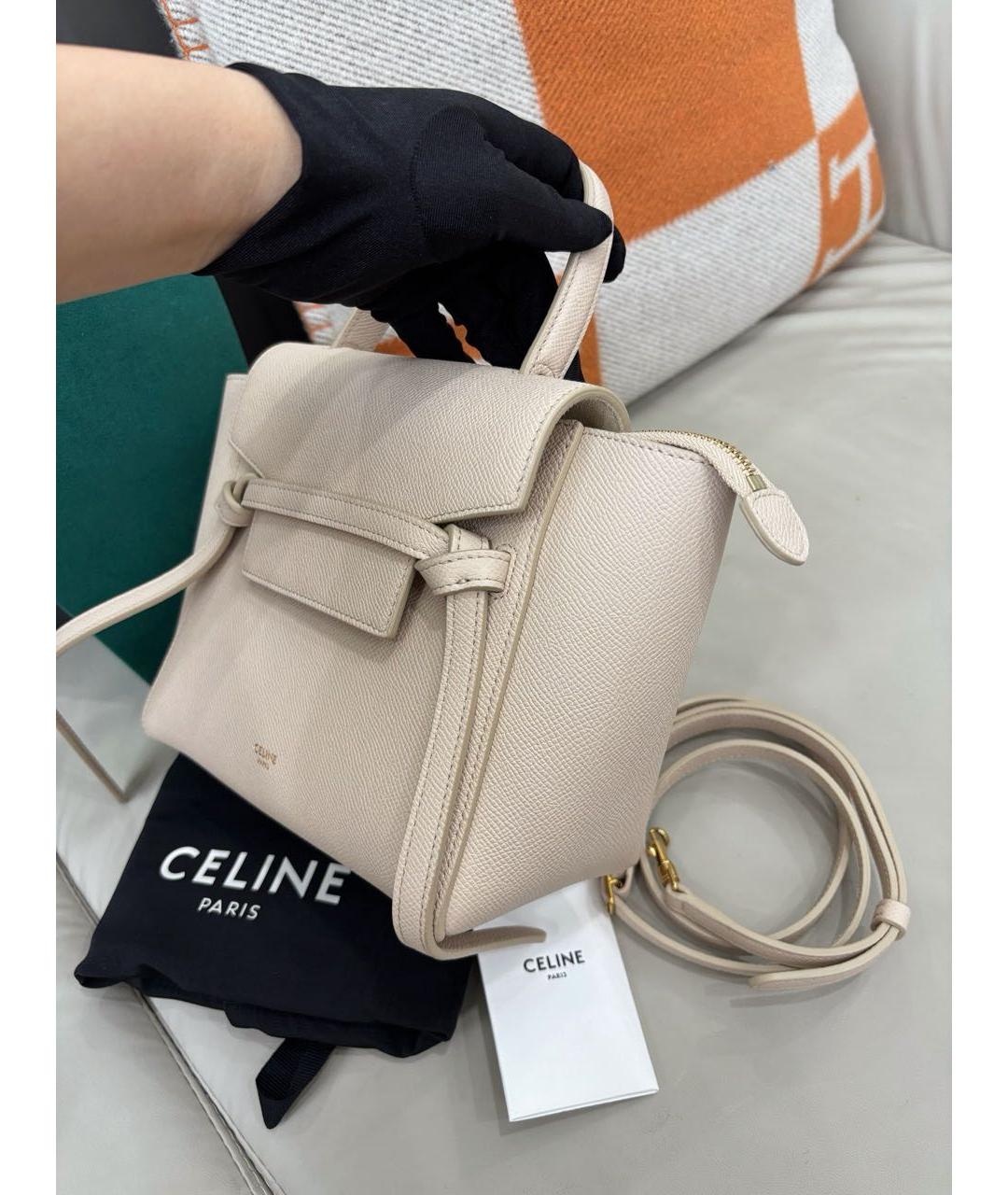CELINE Бежевая кожаная сумка с короткими ручками, фото 5