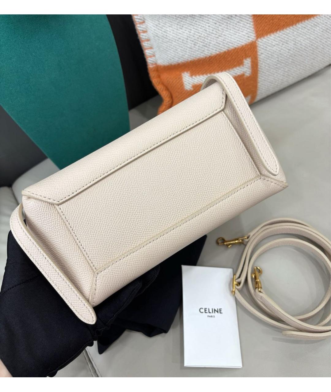CELINE Бежевая кожаная сумка с короткими ручками, фото 4