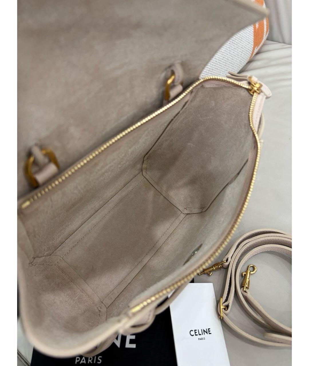 CELINE Бежевая кожаная сумка с короткими ручками, фото 7