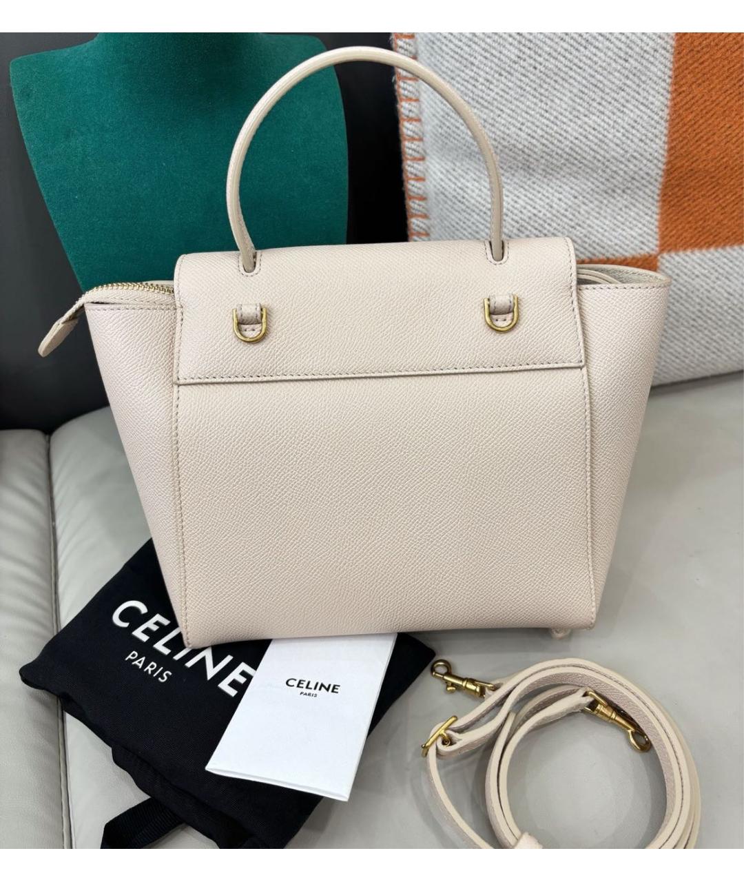 CELINE Бежевая кожаная сумка с короткими ручками, фото 3