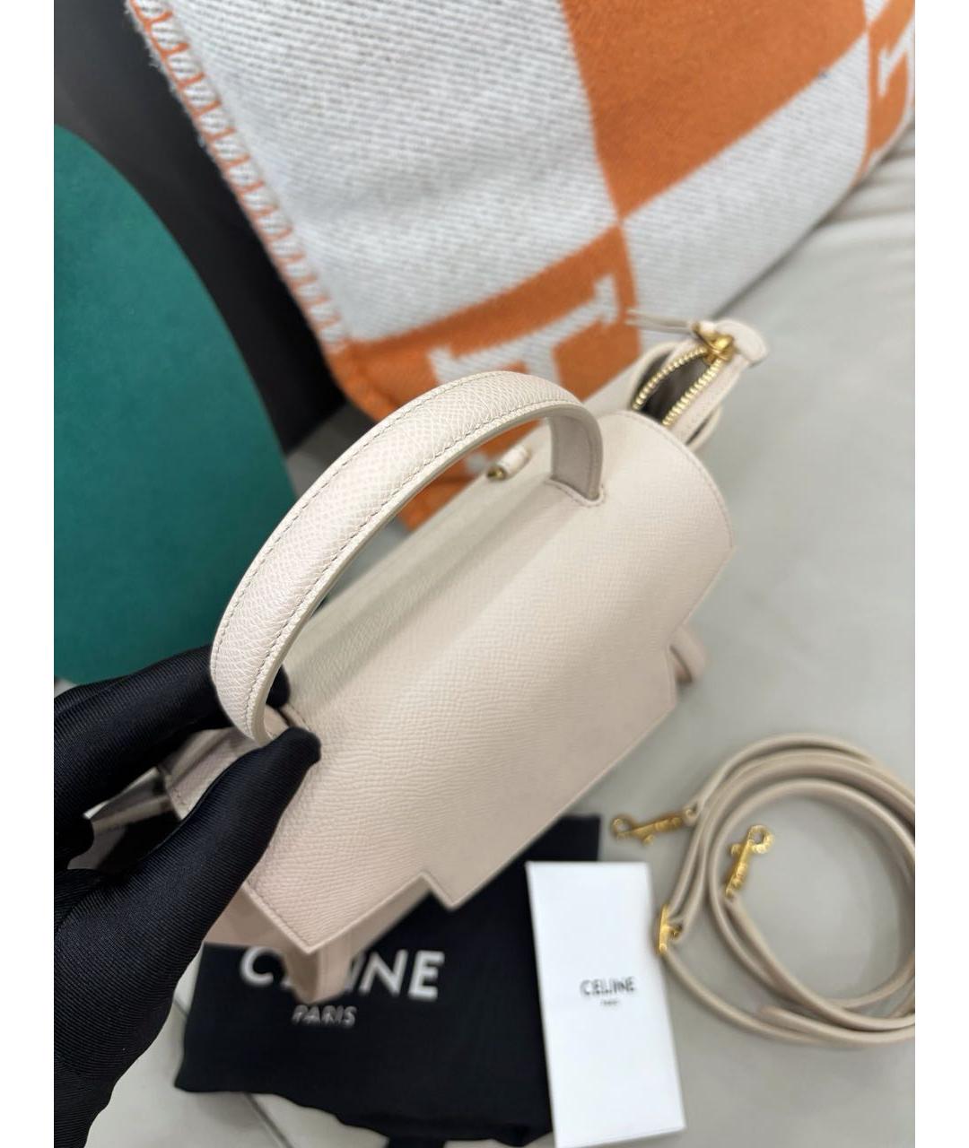 CELINE Бежевая кожаная сумка с короткими ручками, фото 6