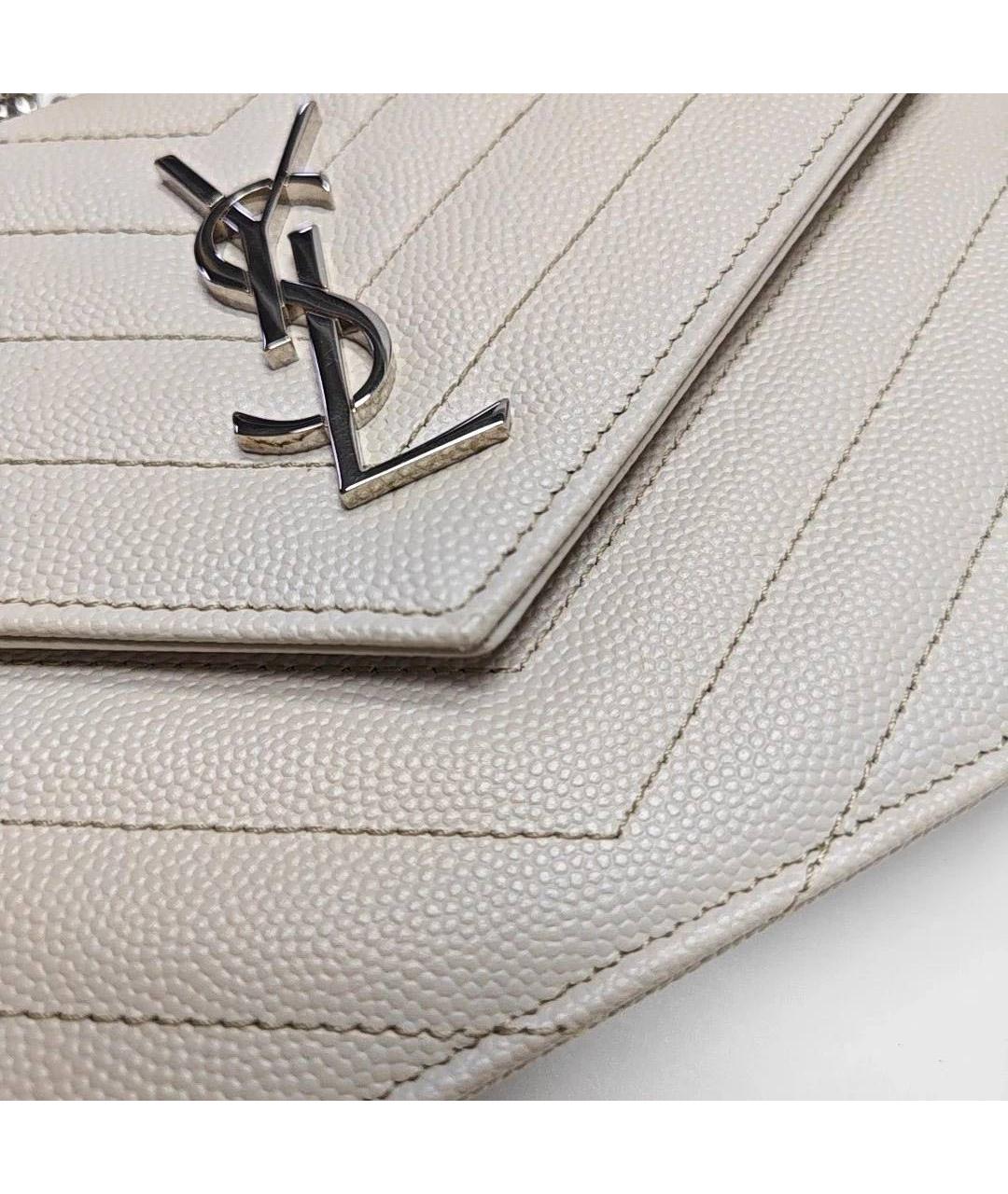 SAINT LAURENT Белая кожаная сумка через плечо, фото 8