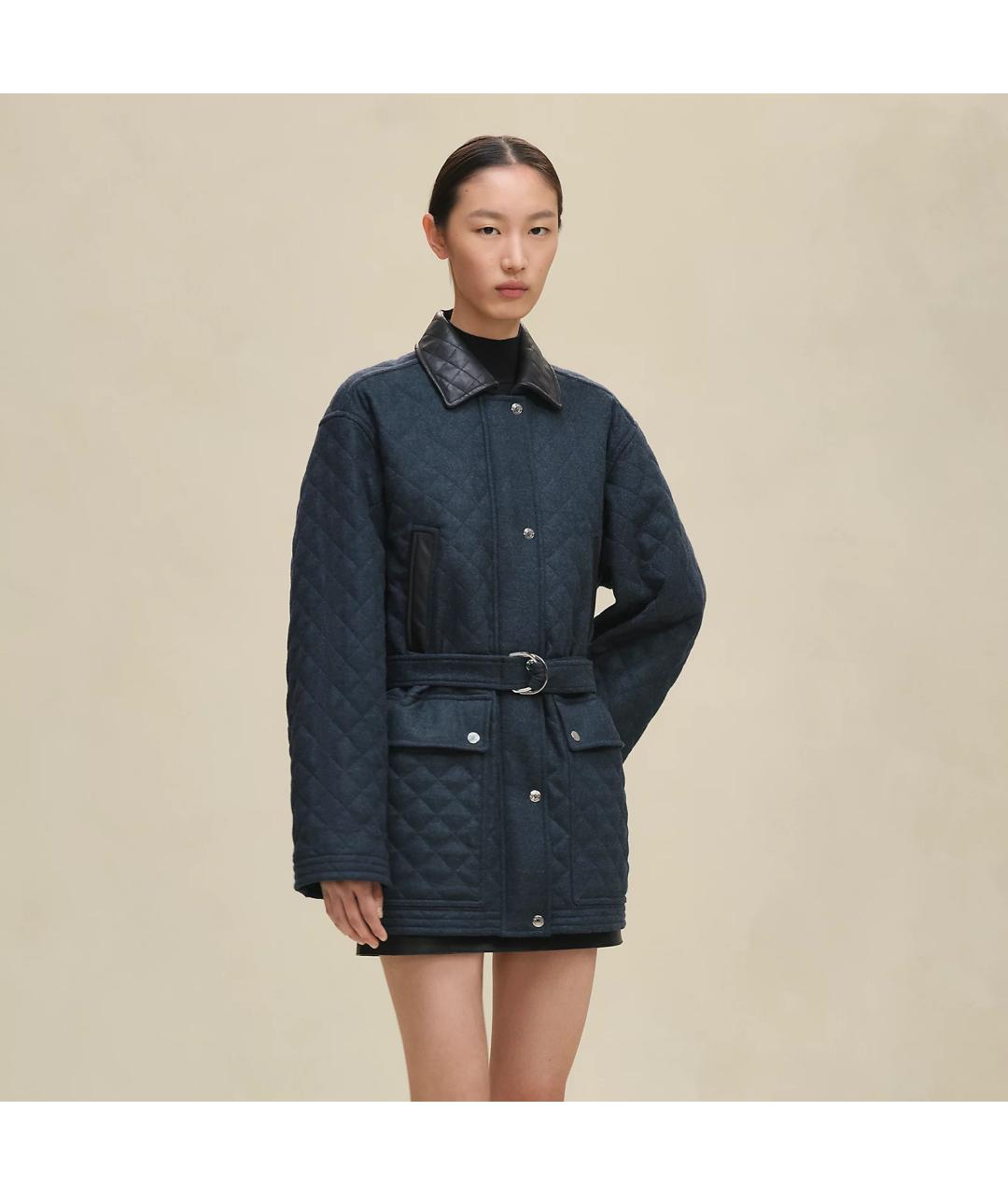 HERMES Синее шерстяное пальто, фото 6