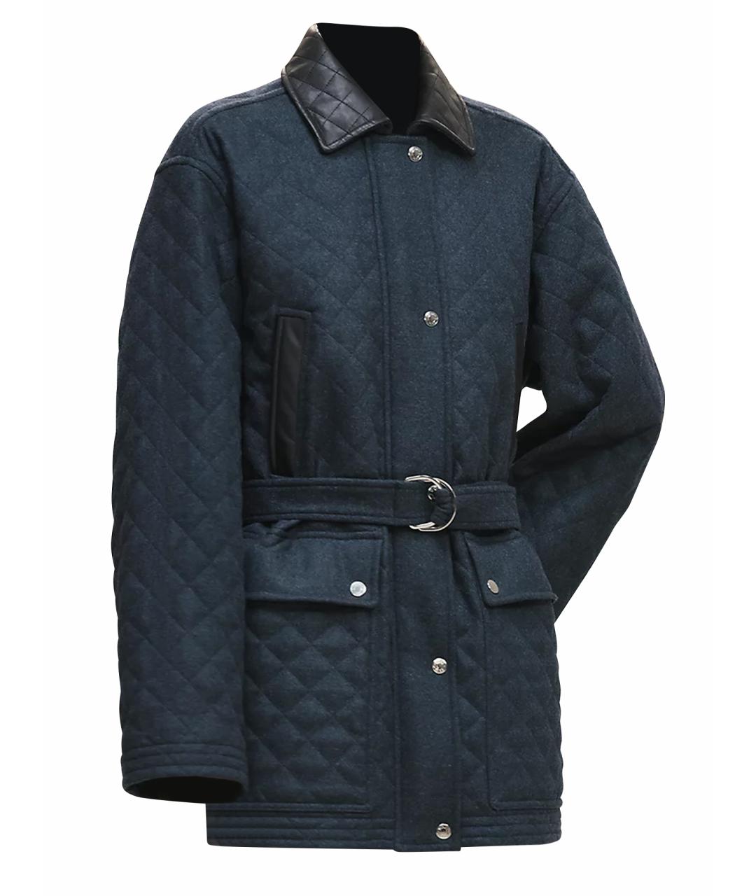 HERMES Синее шерстяное пальто, фото 1