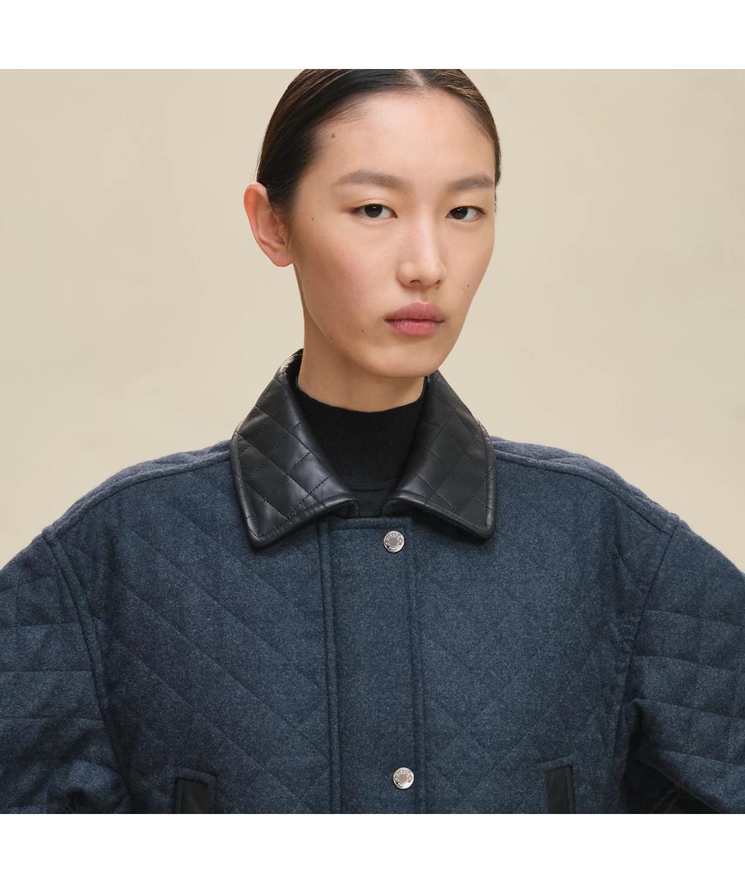 HERMES Синее шерстяное пальто, фото 5