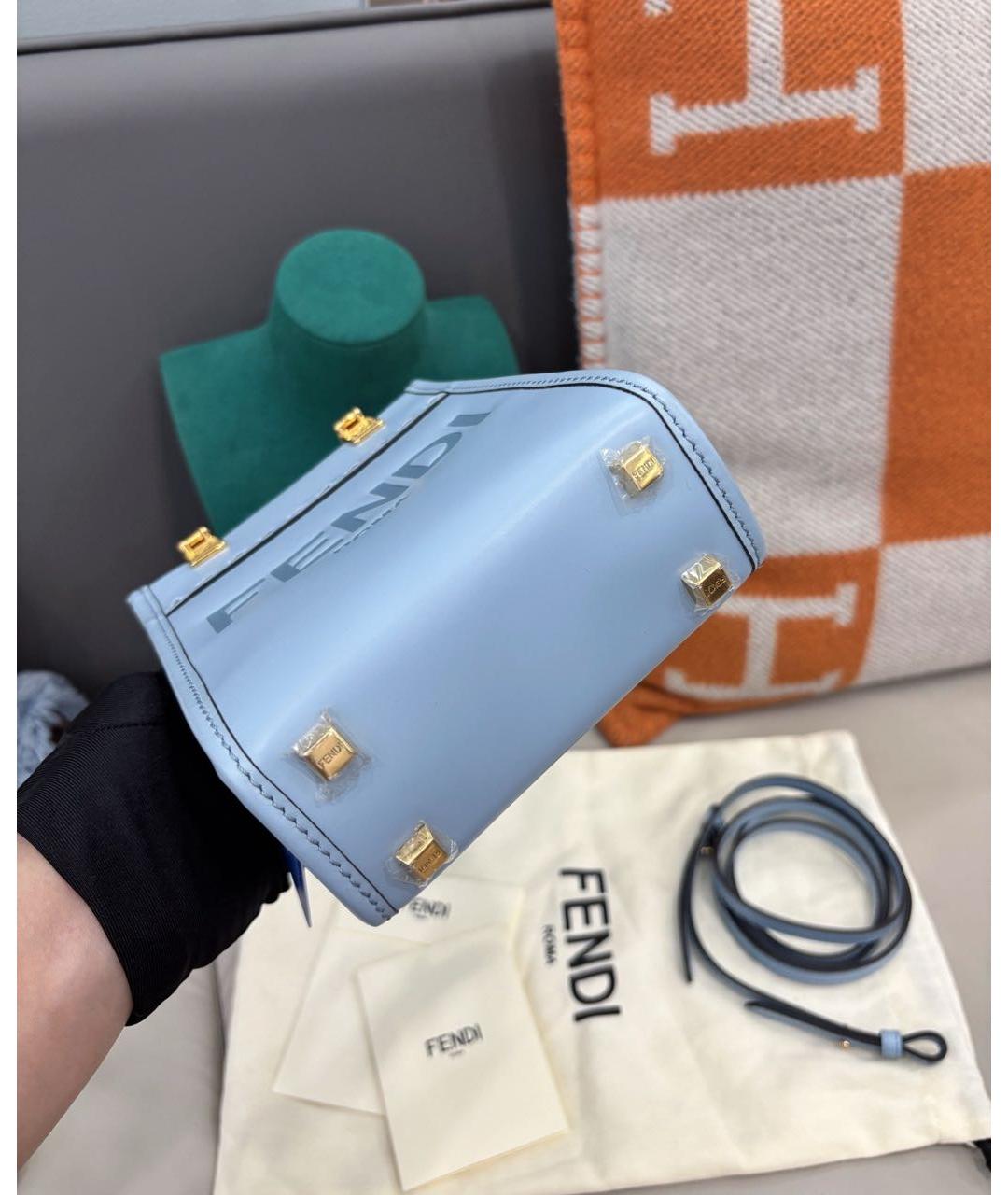 FENDI Голубая кожаная сумка с короткими ручками, фото 6