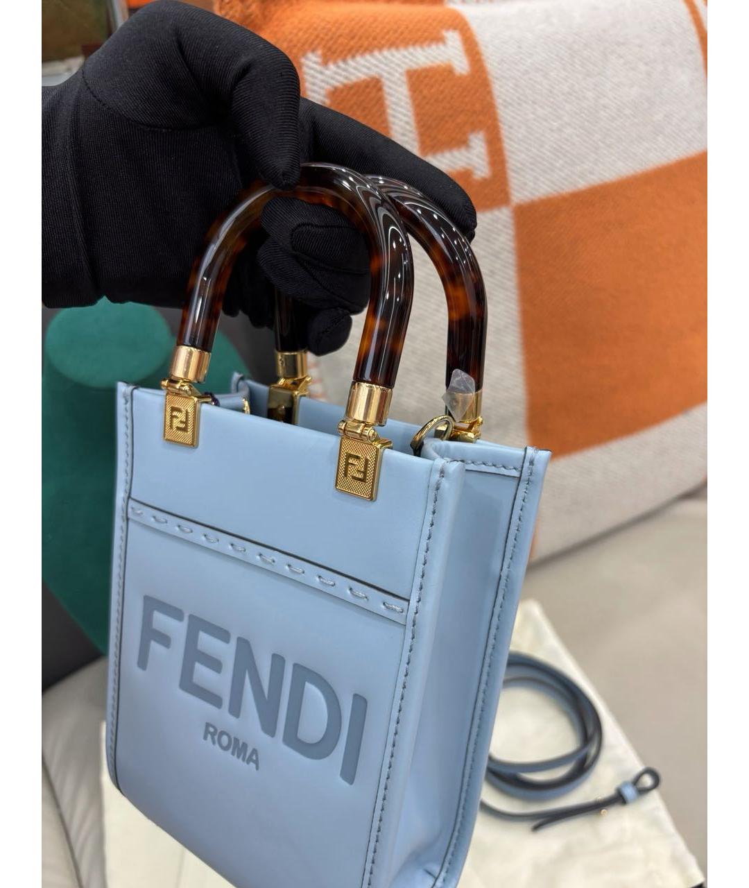 FENDI Голубая кожаная сумка с короткими ручками, фото 3