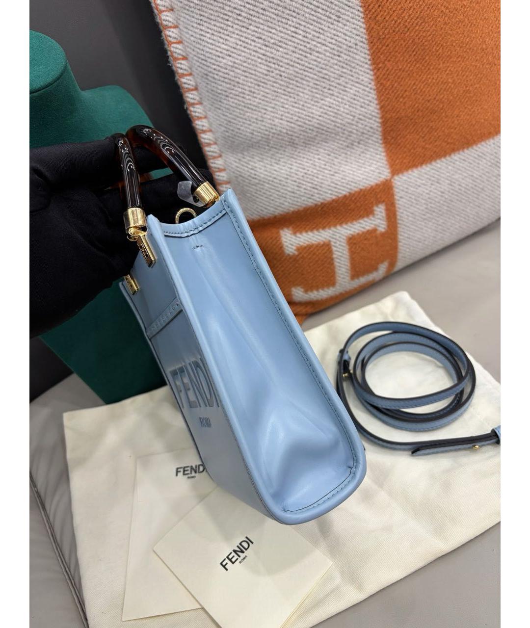 FENDI Голубая кожаная сумка с короткими ручками, фото 5