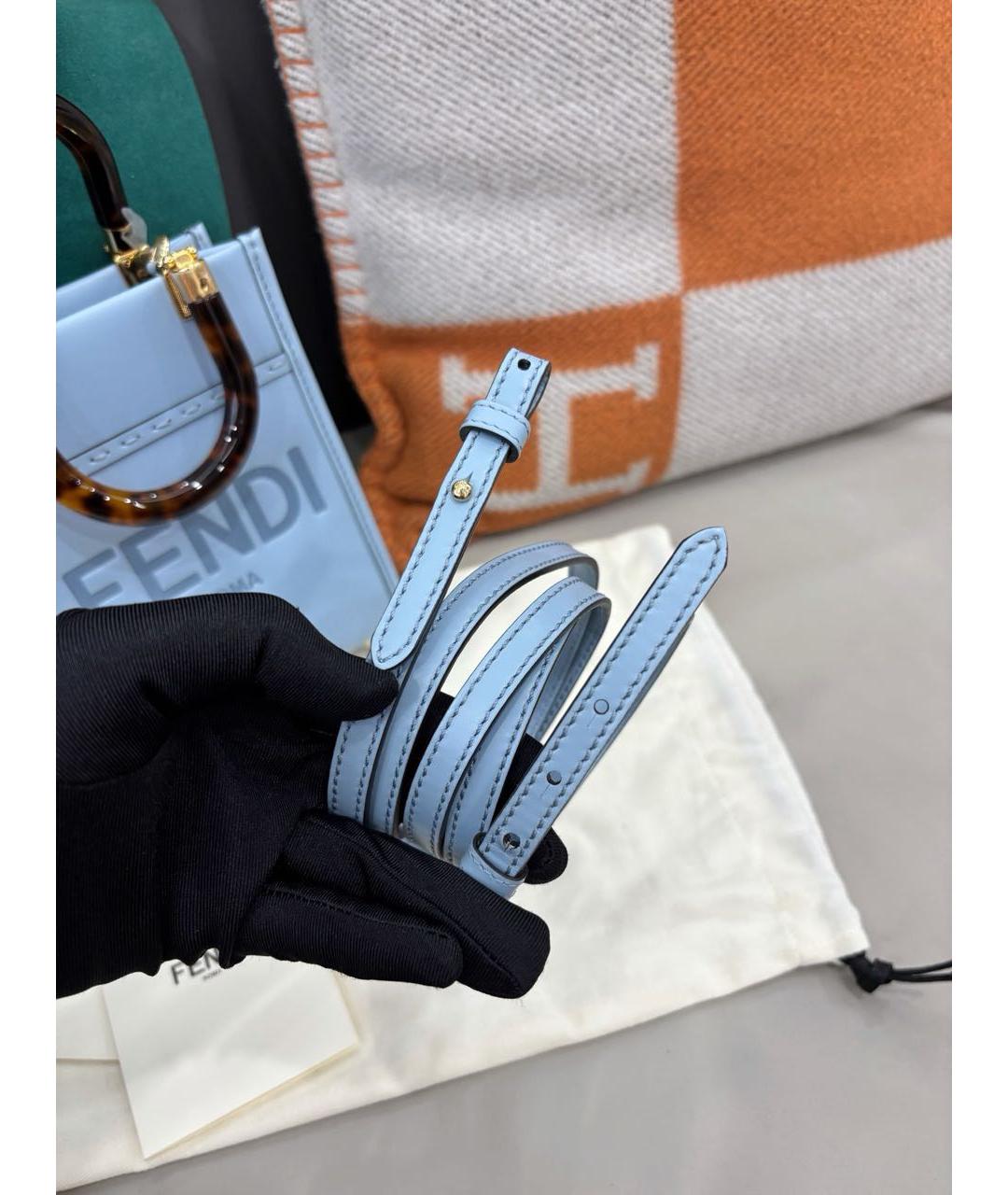 FENDI Голубая кожаная сумка с короткими ручками, фото 8