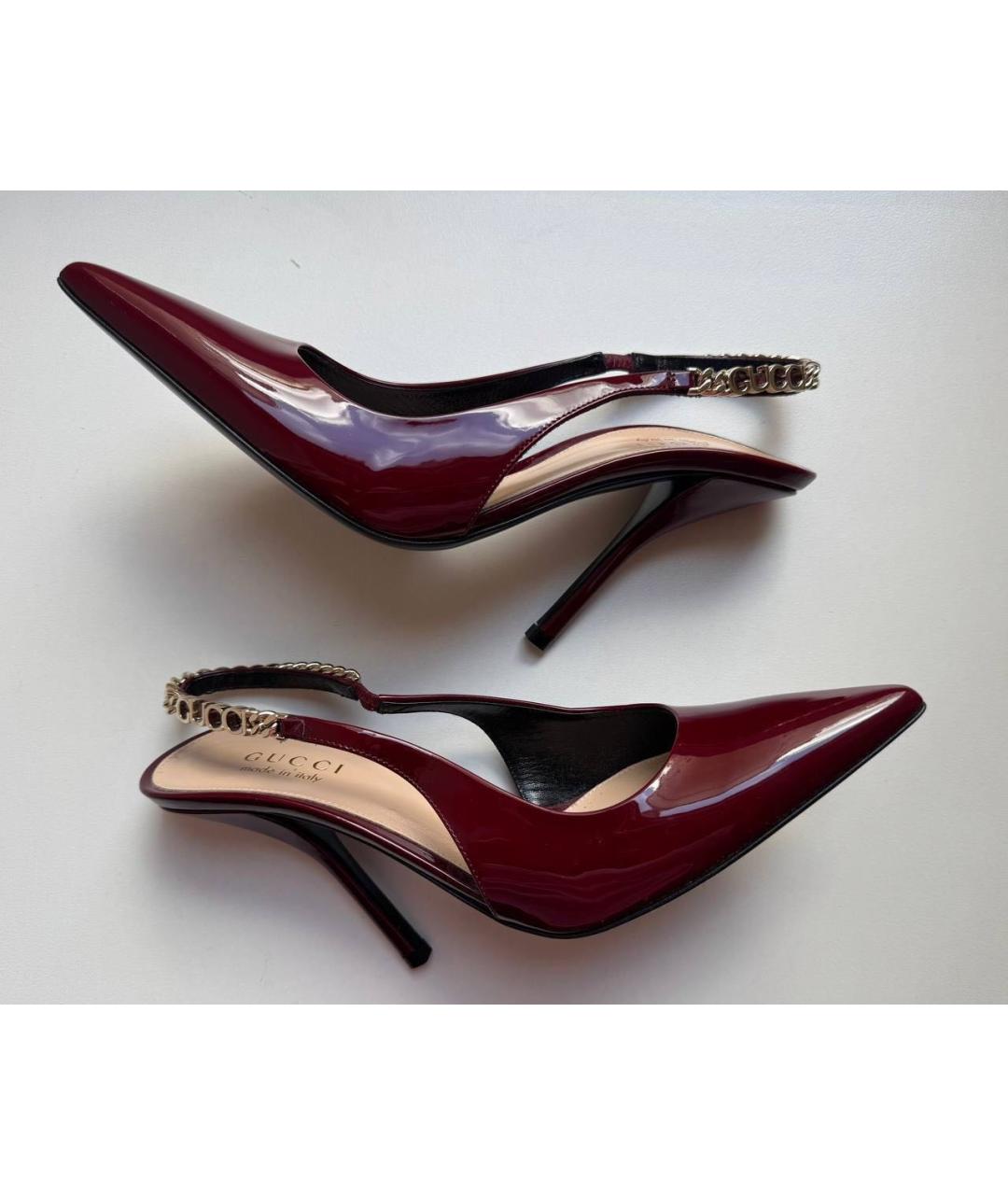GUCCI Бордовые туфли из лакированной кожи, фото 5