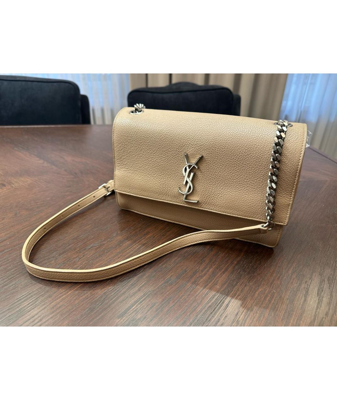 SAINT LAURENT Бежевая кожаная сумка через плечо, фото 3